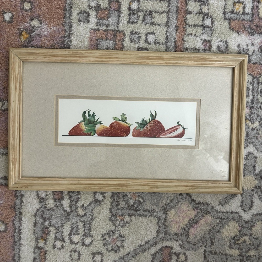 Strawberry Still Life Framed Print Kitchen Wall‎ Art Cottage Farmhouse Decor 90s